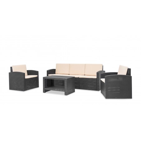 Sofia Sofa Set 3+1+1 With Coffee Table  Black & Beige