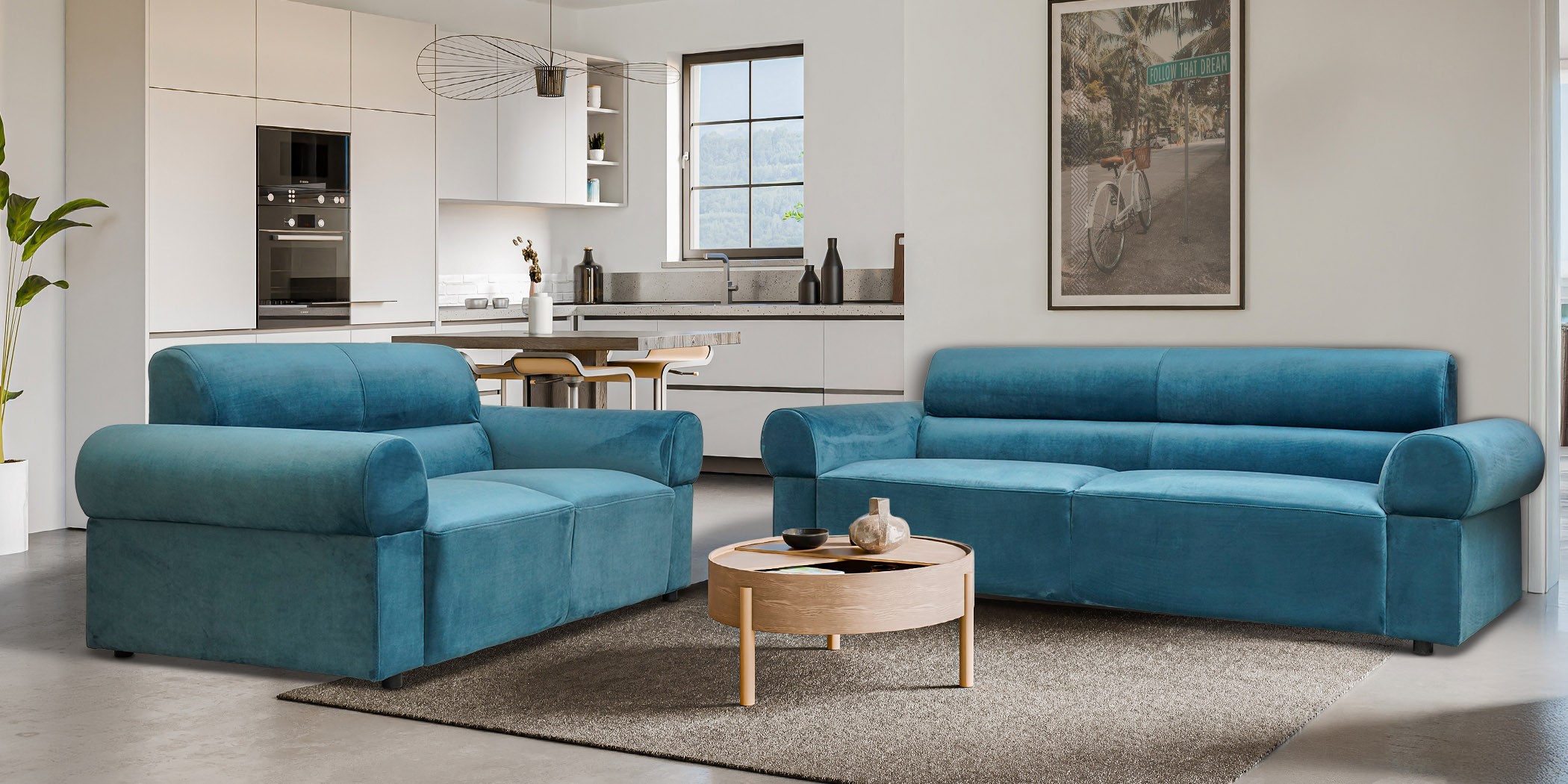 Zenith 3+2 Laurel Fabric Sky Blue