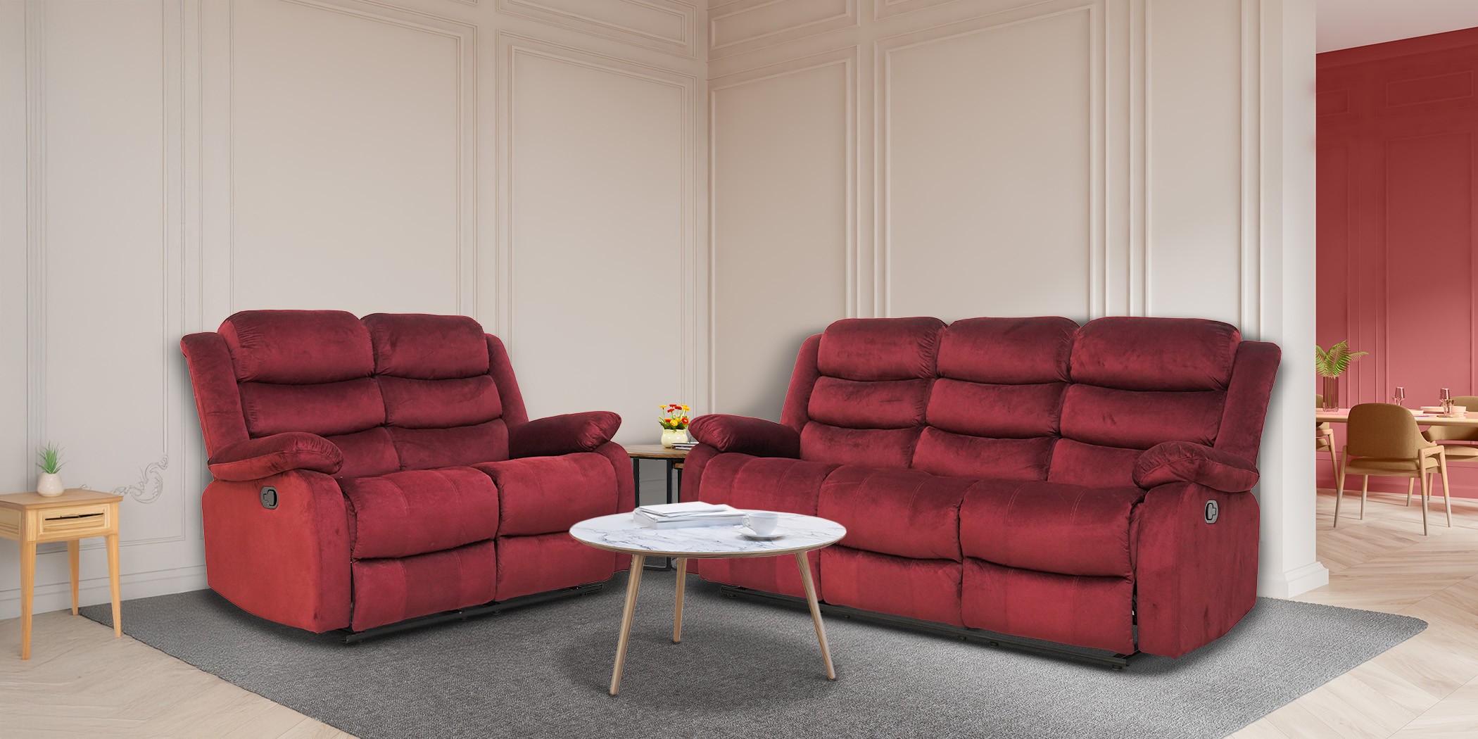 Carole Recliner Sofa 3+2 Cranberry Fab