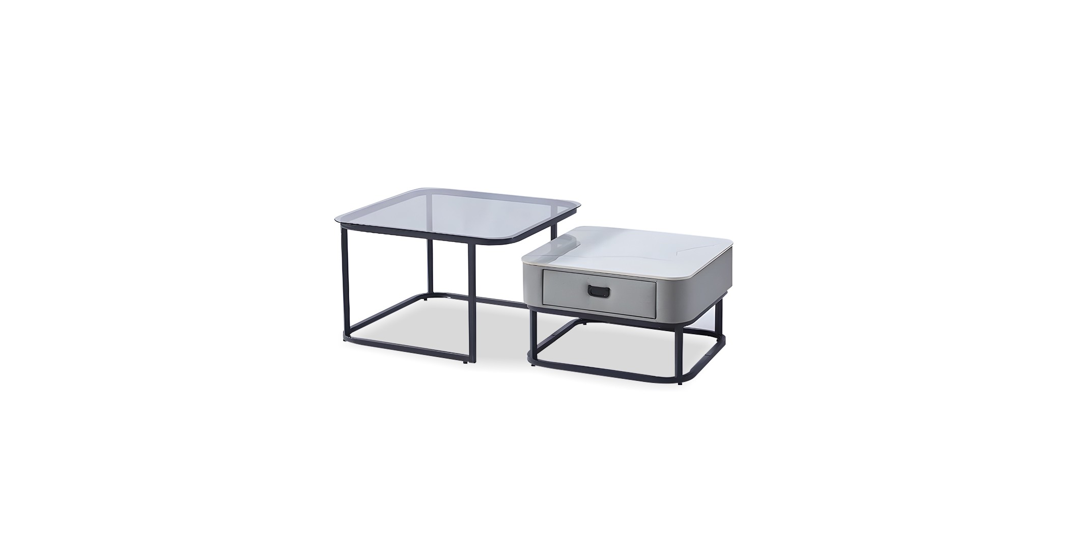 Lino Set Of 2 Coffee Table White Marble & Grey
