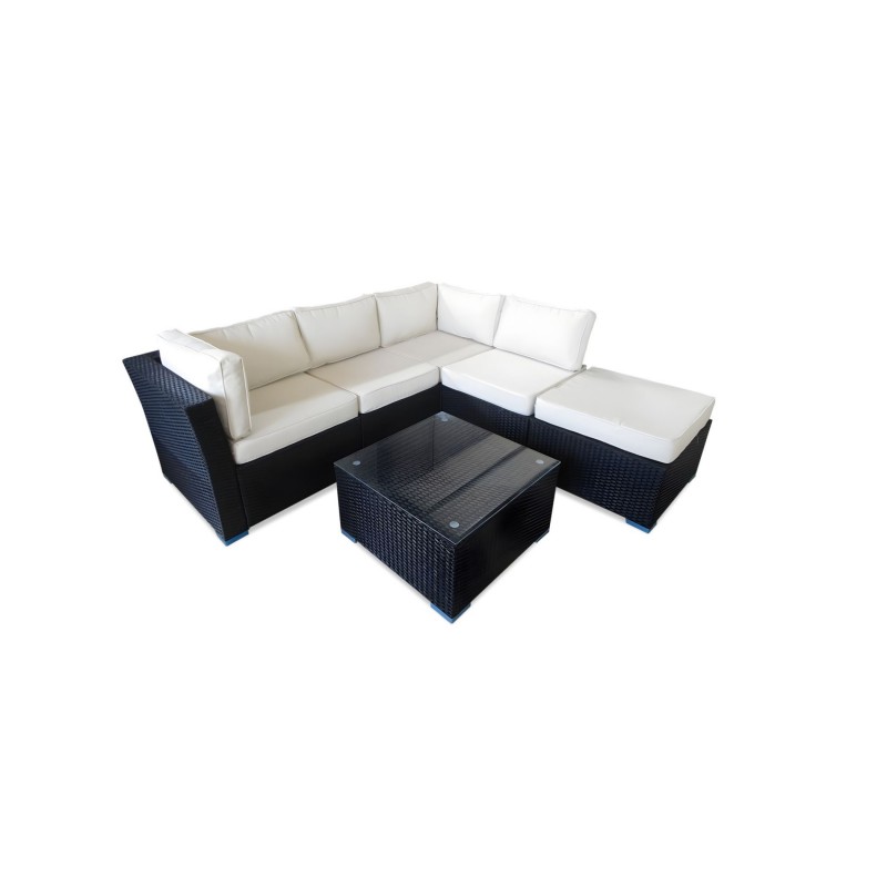Daytone Corner Sofa With Coffee Table Black Rattan Beige Fabric Daytone Corner Sofa With Coffee Table Black Rattan Beige Fabric
