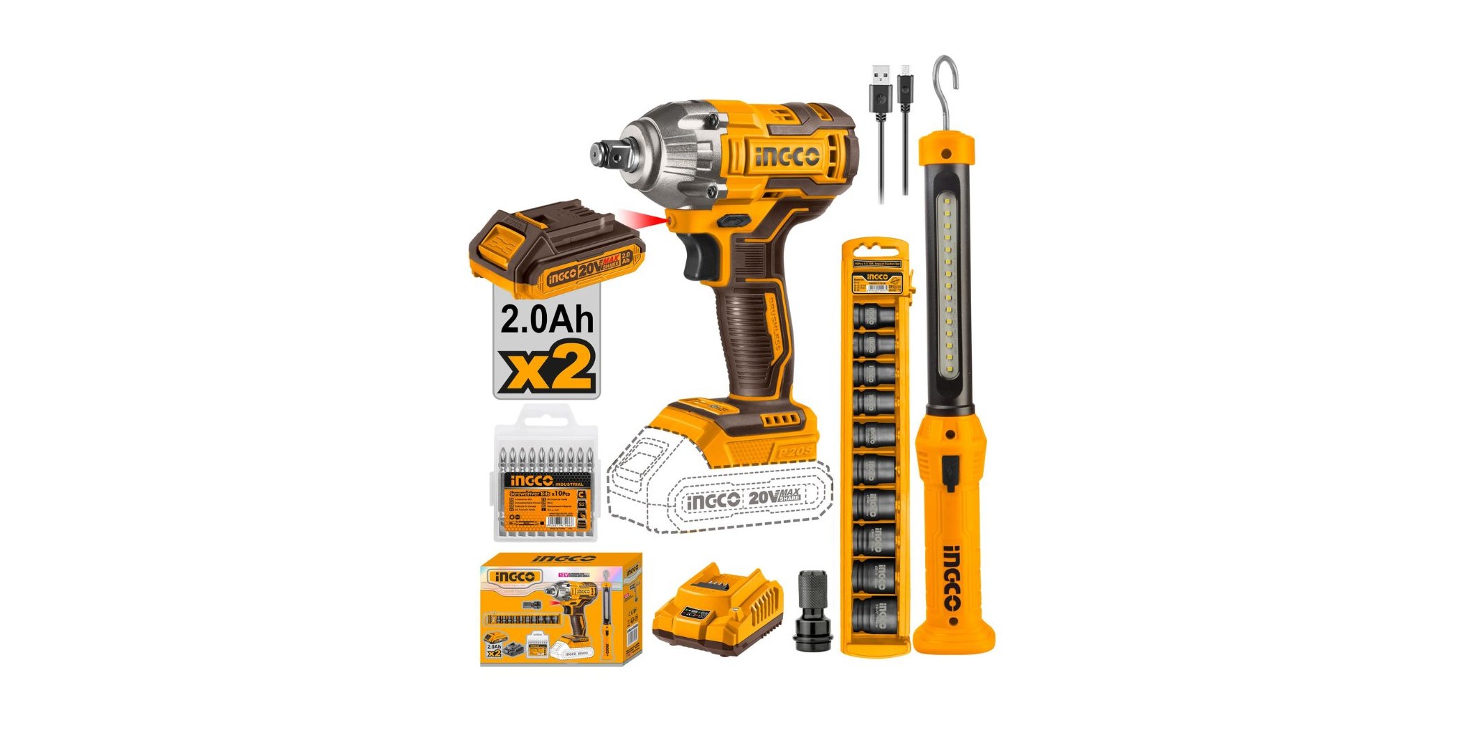 Ingco Cosli23011 Lithium-Ion Impact Wrench Combo