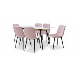 Chewy Table and 6 Chairs Pink Fabric