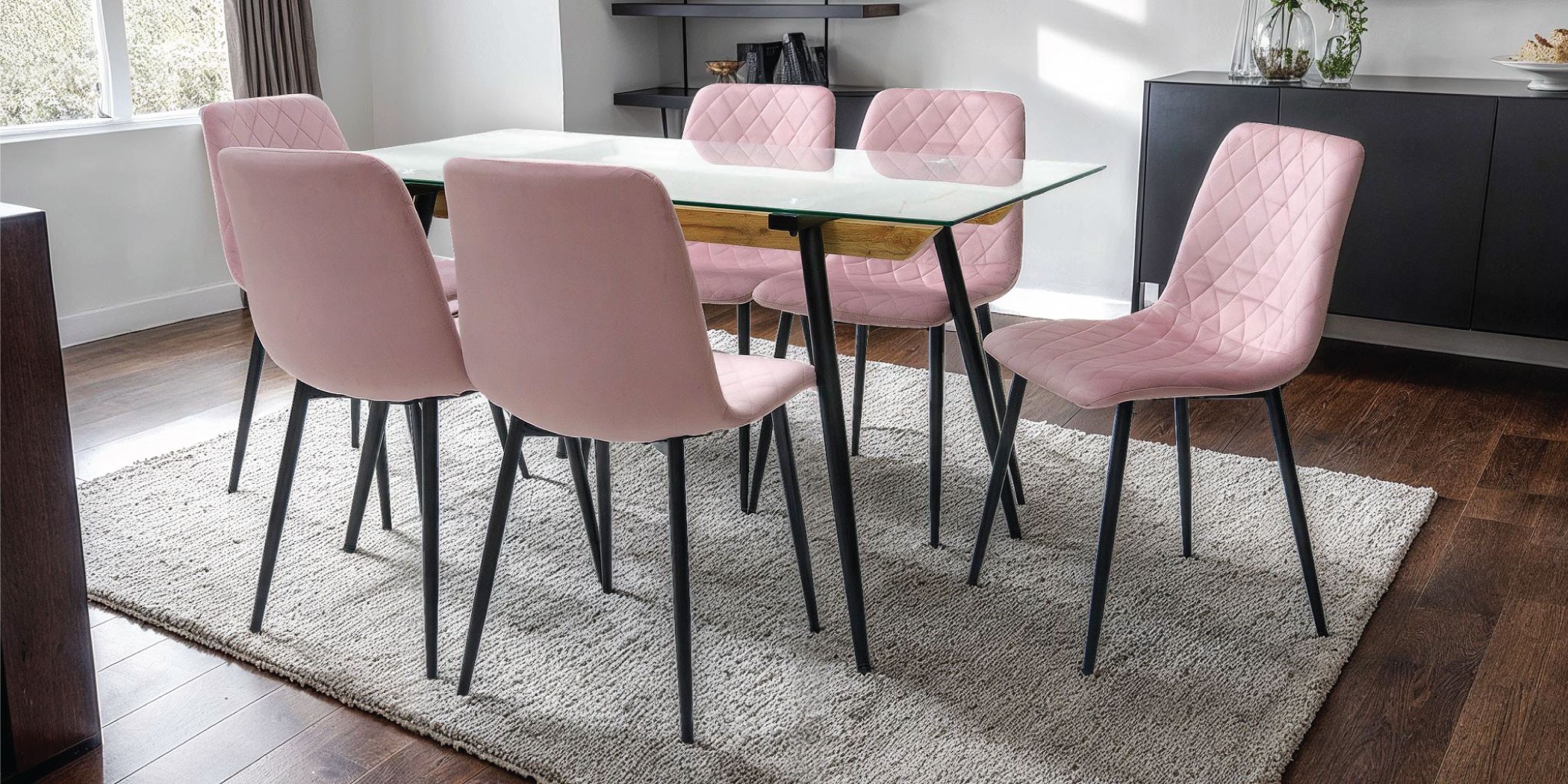 Chewy Table and 6 Chairs Pink Fabric