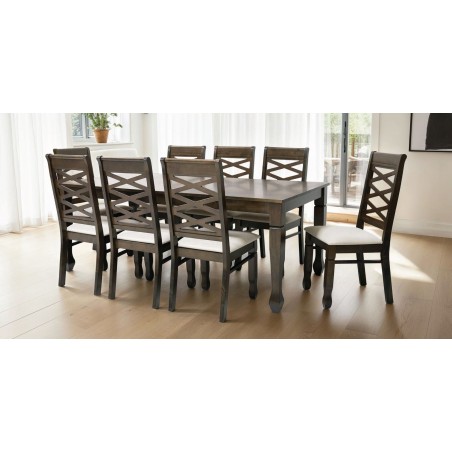 Nairobi Table and 8 chairs Rubberwood Merlot Color Fabric FUR-0595-2
