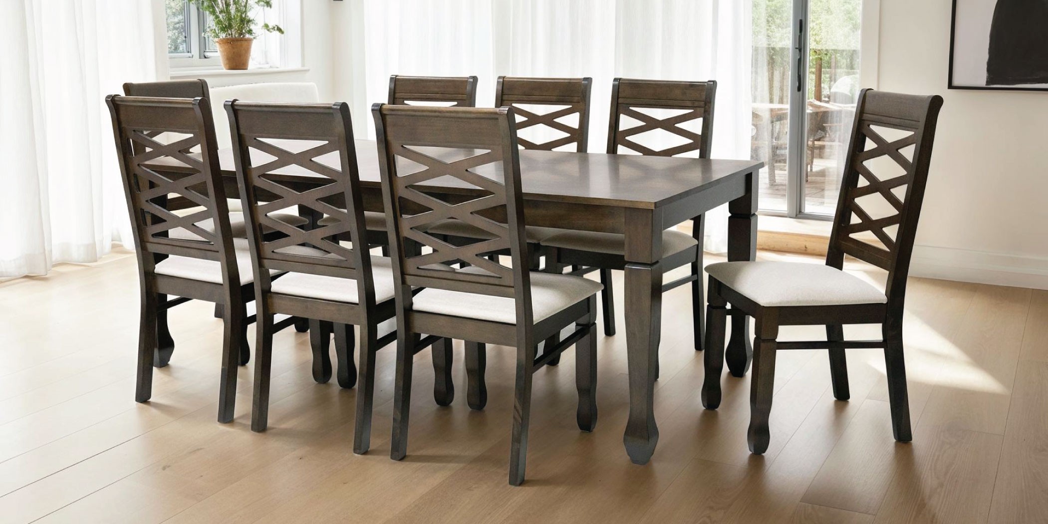 Nairobi Table and 8 chairs Rubberwood Merlot Color Fabric FUR-0595-2