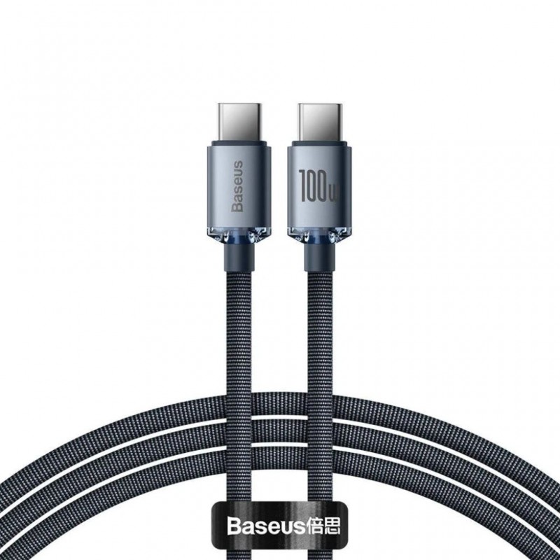 Baseus Crystal Shine Fast Charging 100w 1.2m Black Data Cable Type-C To Type-C Cajy000601