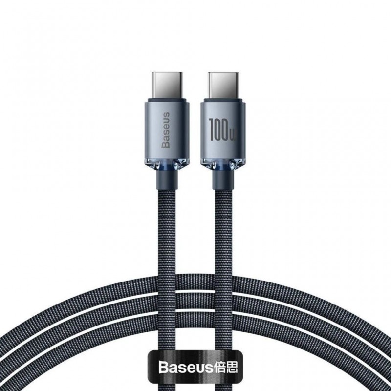 Baseus Crystal Shine Fast Charging 100w 2m Black Data Cable Type-C To Type-C Cajy000701