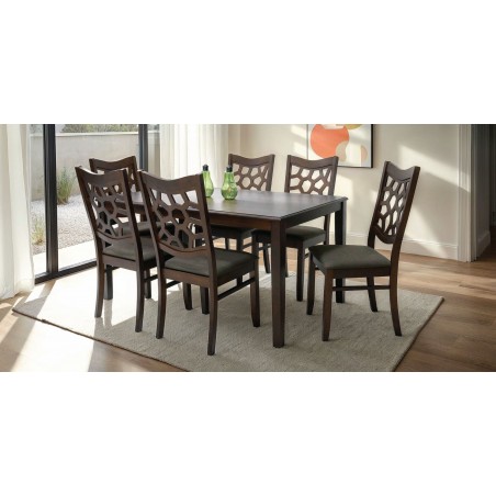 Ranger Table and 6 Chairs Rubberwood Dark Walnut Fabric G-R-Espresso