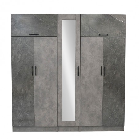 Montale Wardrobe 5 Doors & 2 Flap Doors Dark Ash Glossy And light Ash Matt With Mirror