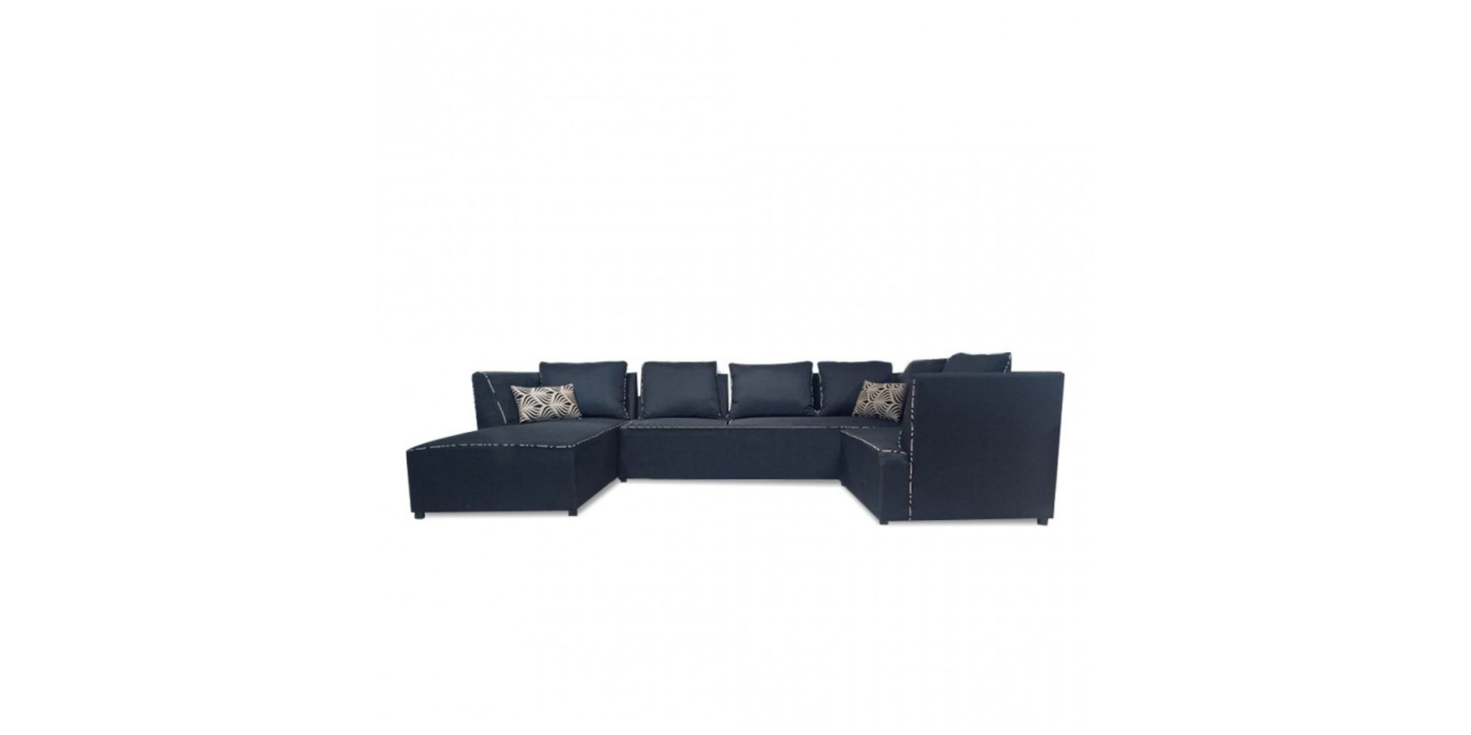 Elsee Corner LHF Chaise & Armless Chair Black with 2 Beige/Black Pattern Pillows