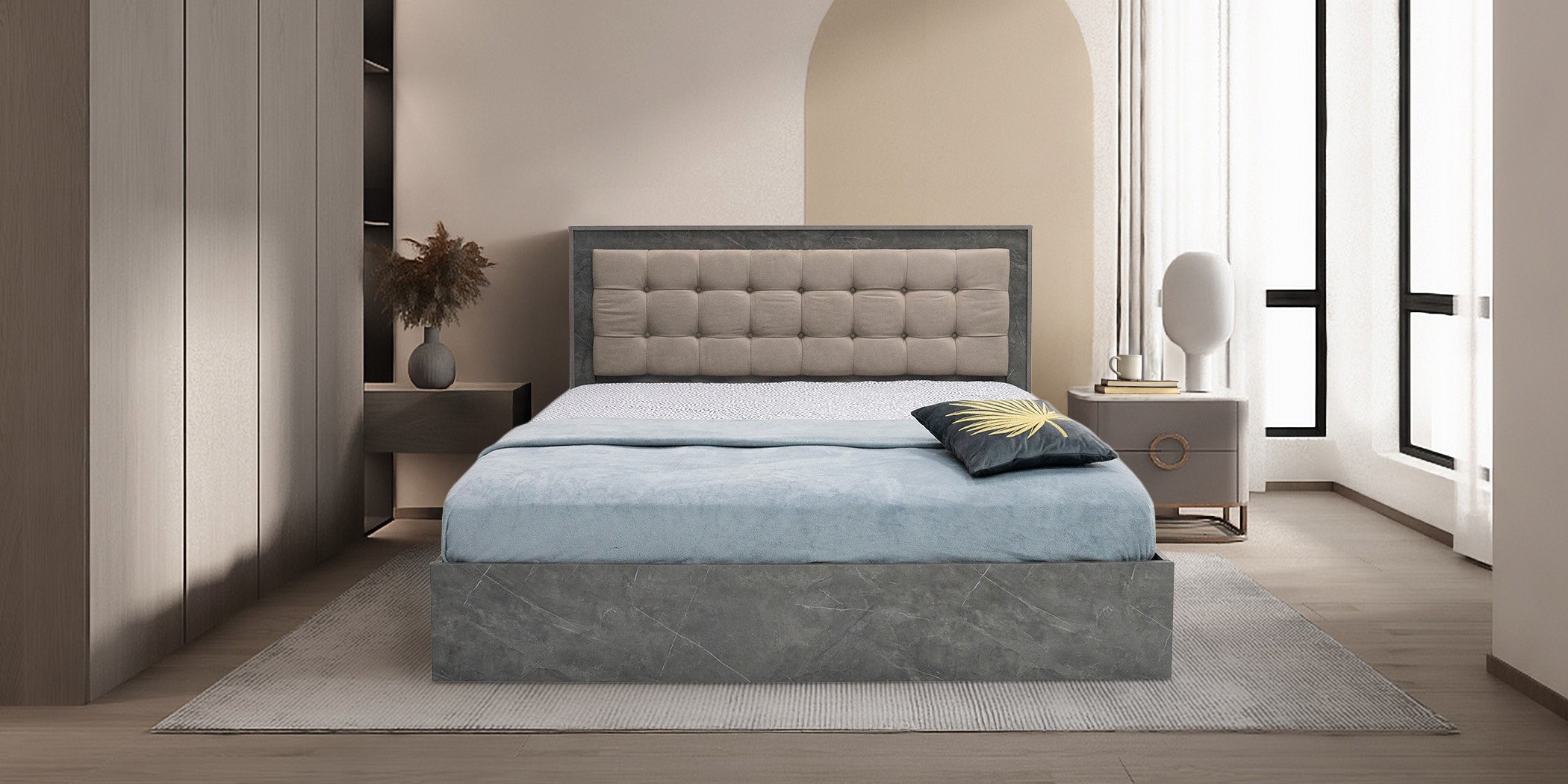 Montale Bed 180x200 cm Dark Ash Glossy & Light Ash With Cushion