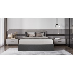 Linea Bed 150x190 cm Stone Grey And Mistrale Grey In MDF / Particle Board