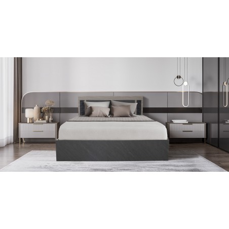 Linea Bed 150x190 cm Stone Grey And Mistrale Grey In MDF / Particle Board
