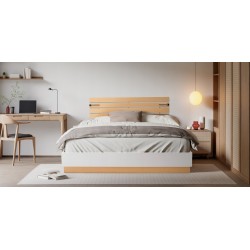 Sunrise Bed 180x200 cm With Led Lights Light Oak And Coconut White In MDF/Particle Board