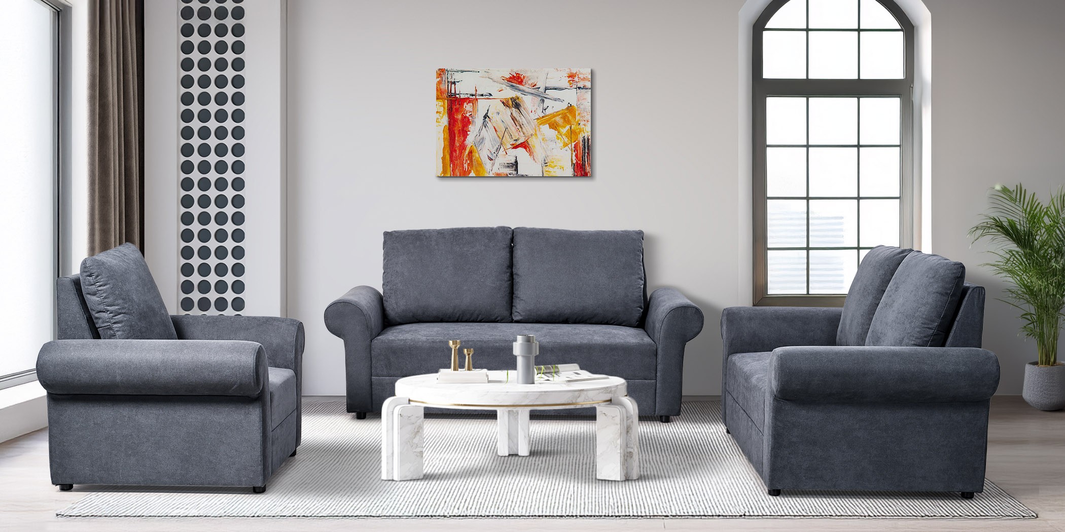 Lina Sofa 3+2+1 in Dark Grey Colour Fab