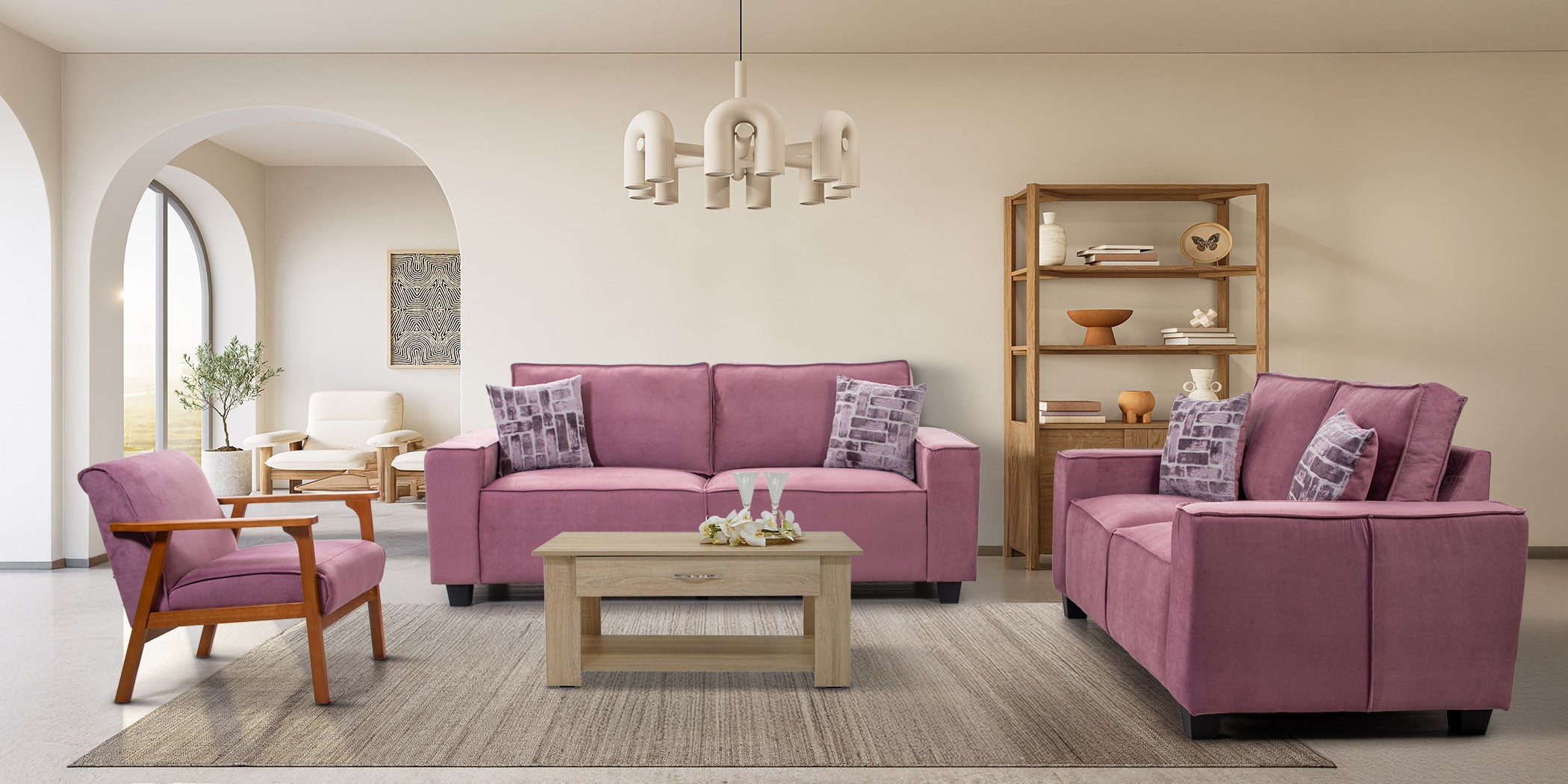 Hunter Sofa 3+2+1 Pink Col