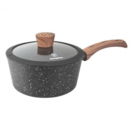 Westinghouse WCSP0085020MBB 20cm Forged Aluminum Black Marble Wood Saucepan With Glass Lid