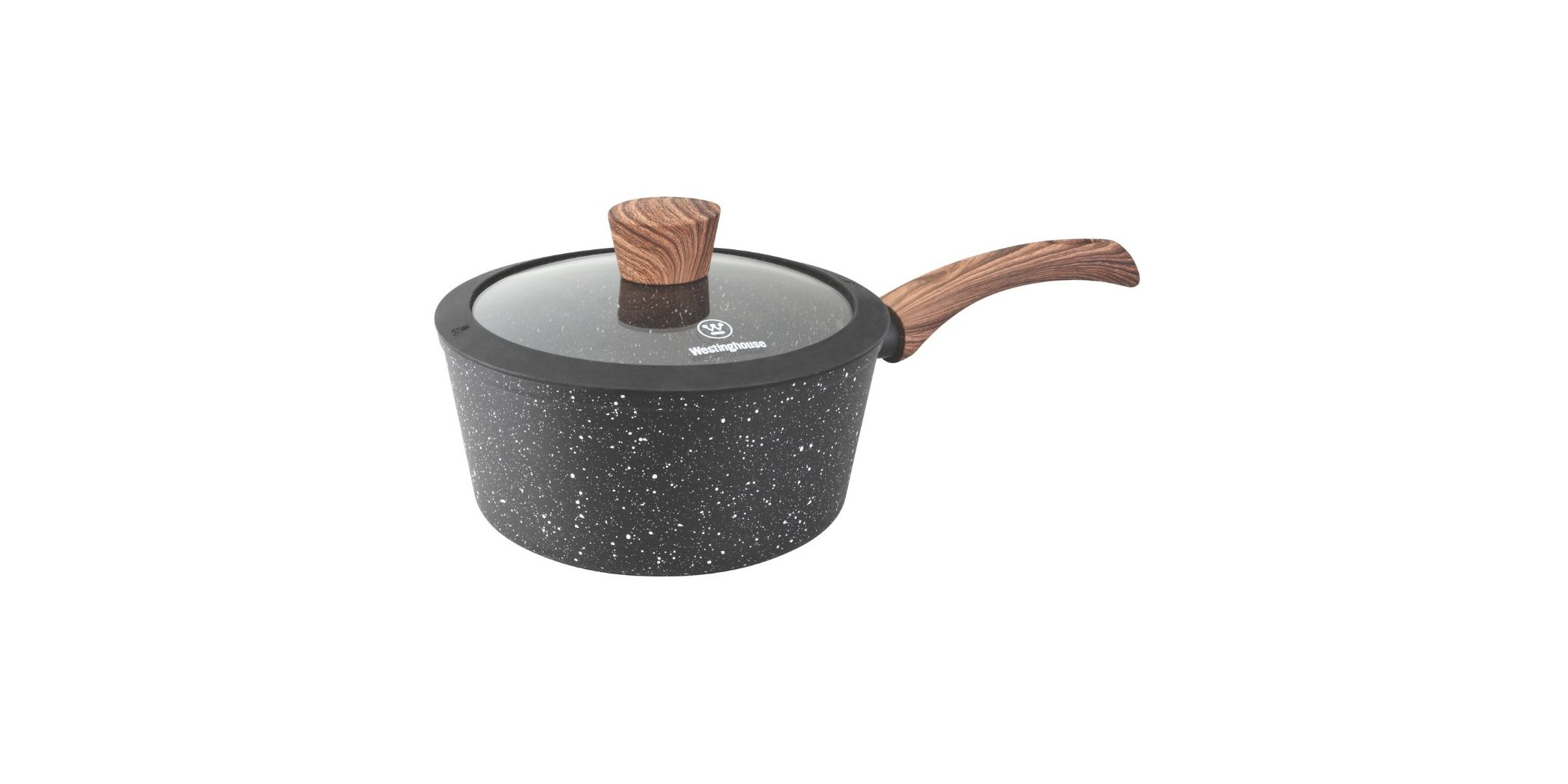 Westinghouse WCSP0085020MBB 20cm Forged Aluminum Black Marble Wood Saucepan With Glass Lid