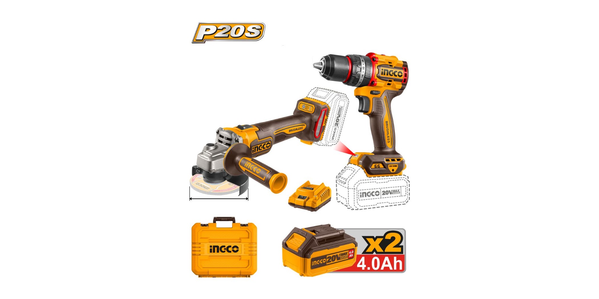 2Pcs Cordless Combo Kit CKLI20273 Angle Grinder and Impact Drill