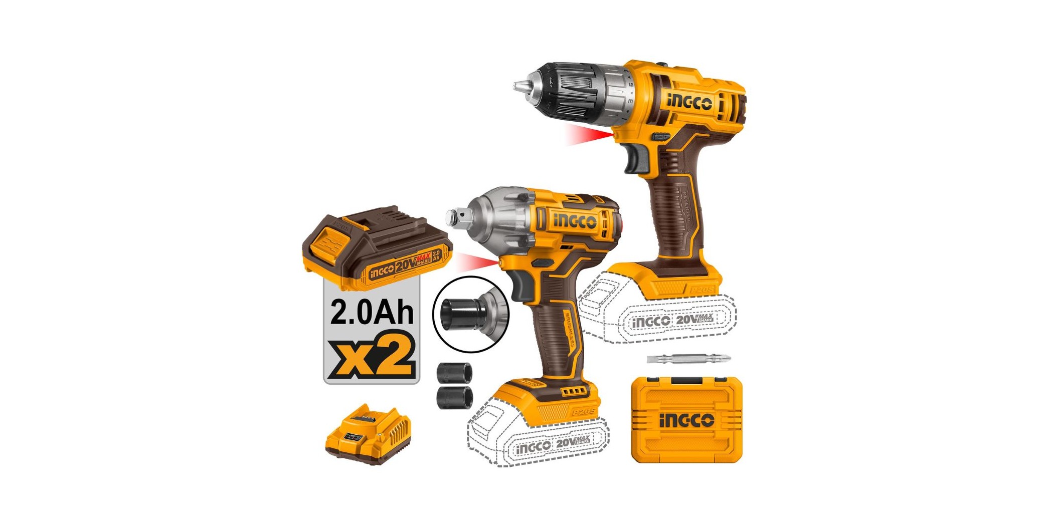 Ingco Cosli230702 Lithium-Ion Combo 2 pcs Set
