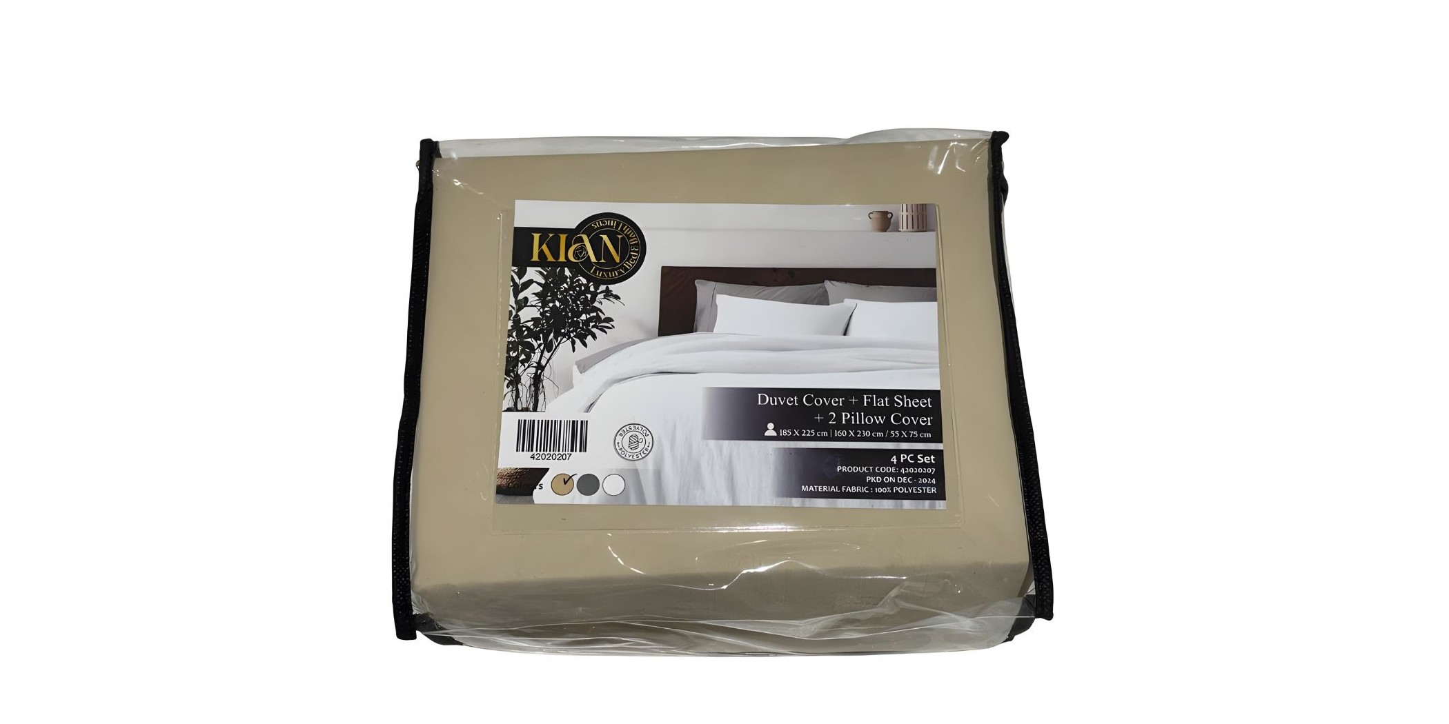 Duvet Cover, Flat Sheet & 2 Pillows Beige - Single	Set of 4 Pcs - Micro Polyester