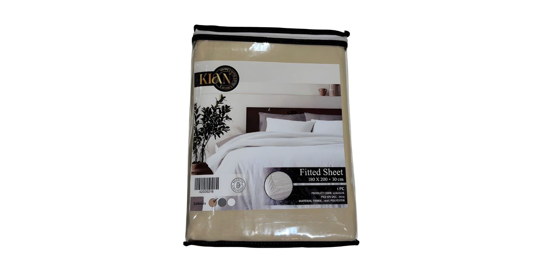 Fitted Sheet 180x200+30 cm Beige Micro Polyester