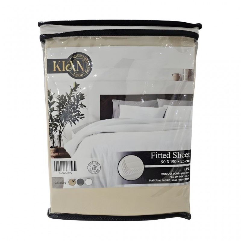 Fitted Sheet 90x190+25 cm Beige Micro Polyester