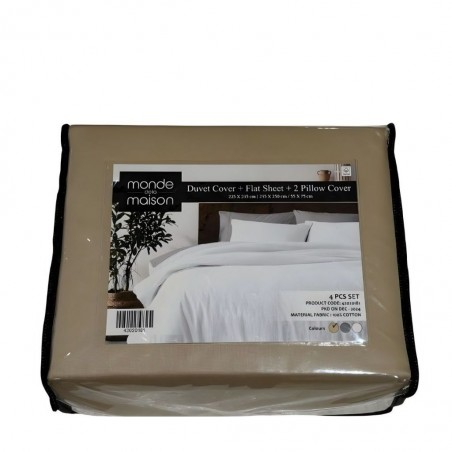 Duvet & Flat Sheet & 2 Pillow Cases (D) Beige Cotton