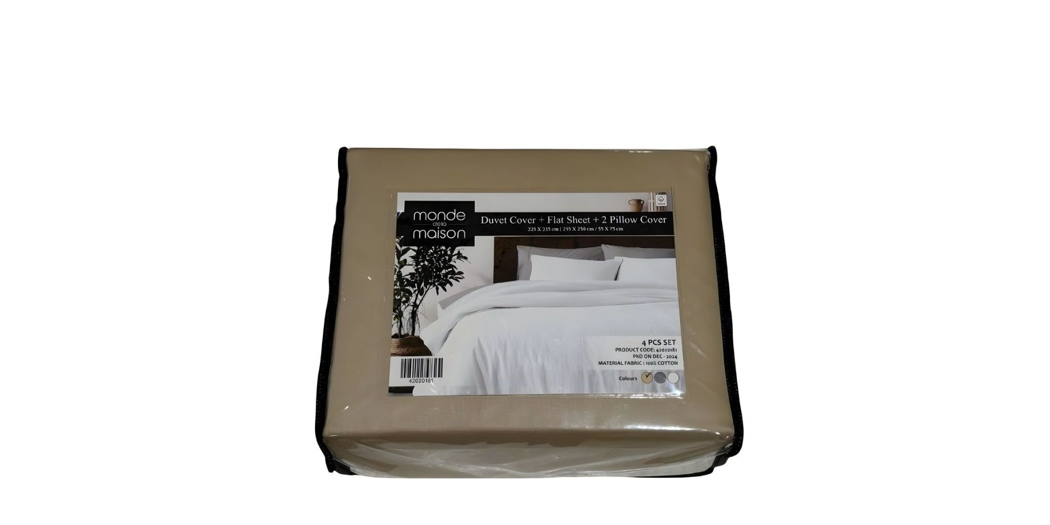 Duvet & Flat Sheet & 2 Pillow Cases (D) Beige Cotton