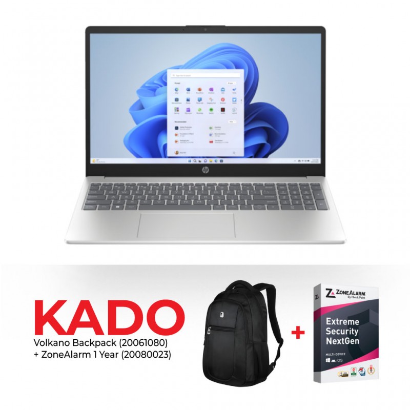 HP 15 Core i7-1355U Natural Silver B0BP1EA & Free Volkano Argan Backpack + ZoneAlarm Security 1 Device 1 year
