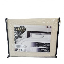 Duvet Cover, Flat Sheet & 2 Pillows Beige - Double Set of 4 Pcs - Micro Polyester