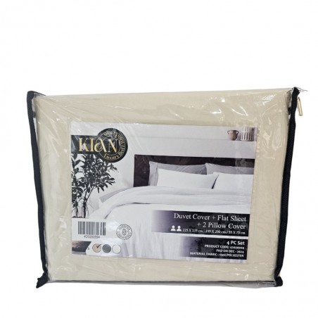 Duvet Cover, Flat Sheet & 2 Pillows Beige - Double Set of 4 Pcs - Micro Polyester