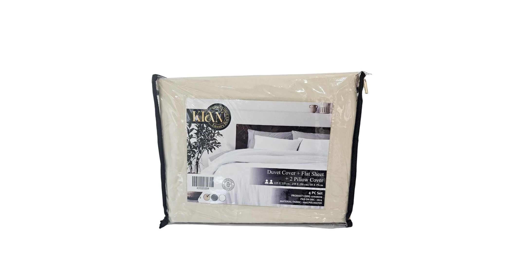Duvet Cover, Flat Sheet & 2 Pillows Beige - Double Set of 4 Pcs - Micro Polyester