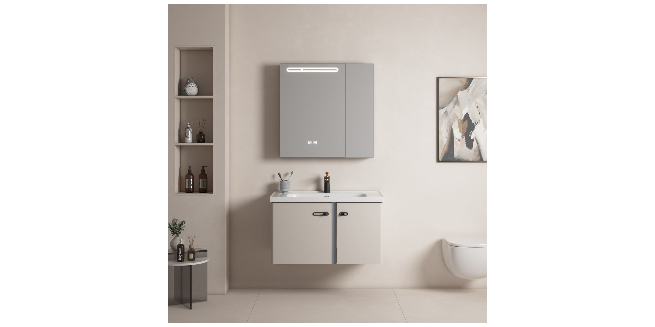 Rose Bathroom Cabinet With 2 Doors & Mirror Touch Switch - Ref 3309-80