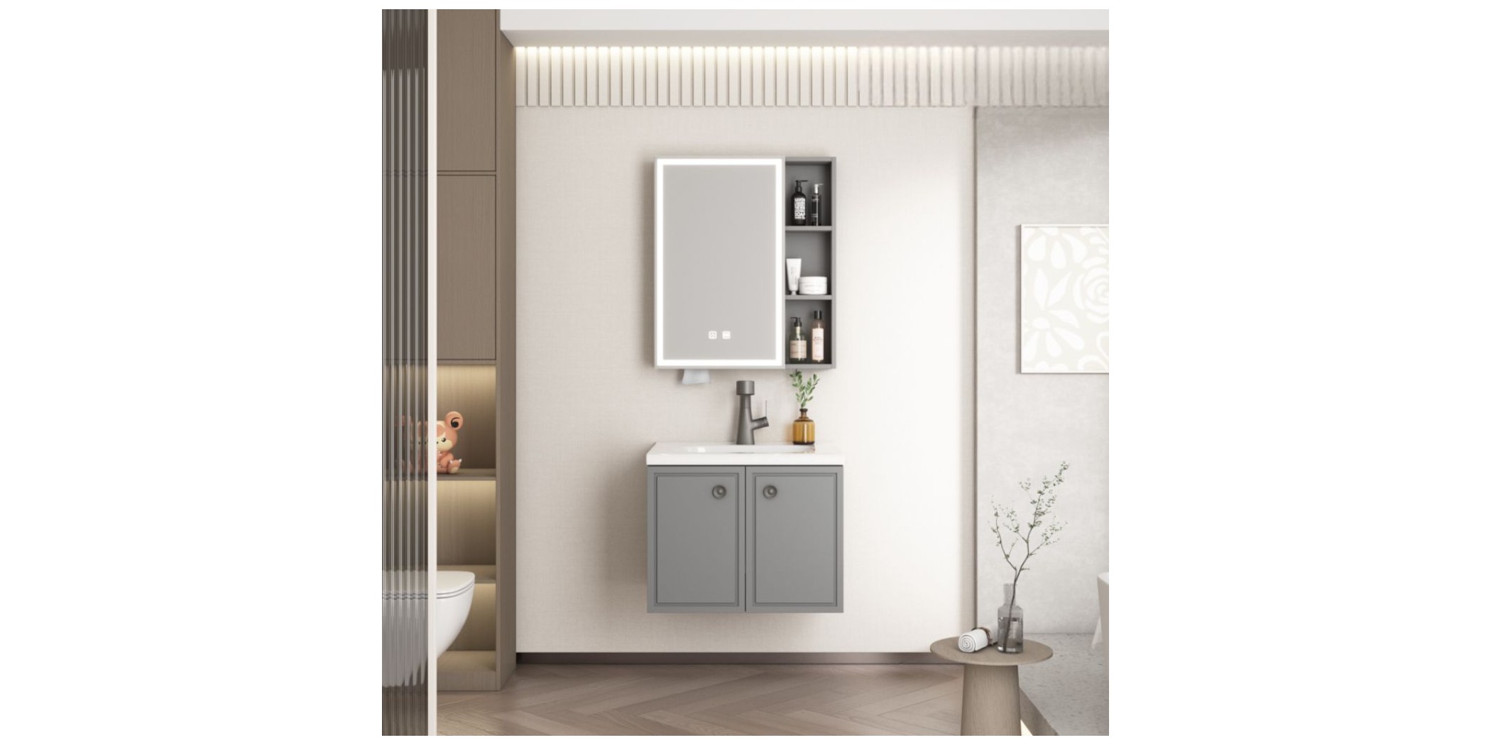 Cherry Bathroom Cabinet With 2 Doors & Mirror Touch Switch -Ref 2255-60
