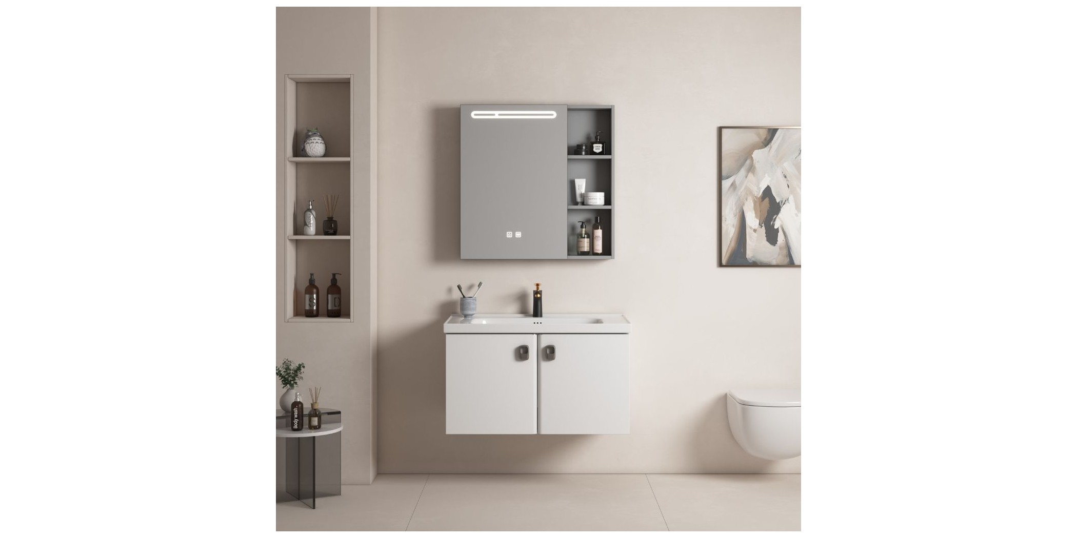 Lily Bathroom Cabinet With 2 Doors & Mirror Touch Switch -Ref 3310-60