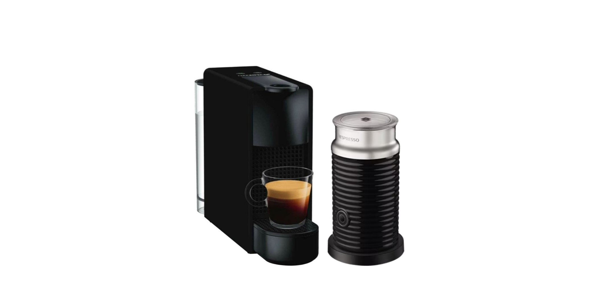 Nespresso Mini Essenza C30 Black & Aero 3 Bundle 2YW Coffee Mach