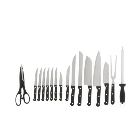 Pradel Essentials 17pcs Wooden Block Knives & Accessories 3 Rivets Handles - PCOT001022 "O"