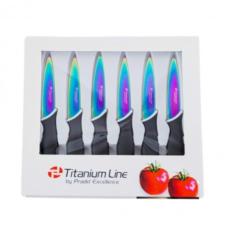 Pradel Set Of 6 Steak Knives 10cm Blade Titanium Coating  - P0001618/CTI006 "O"