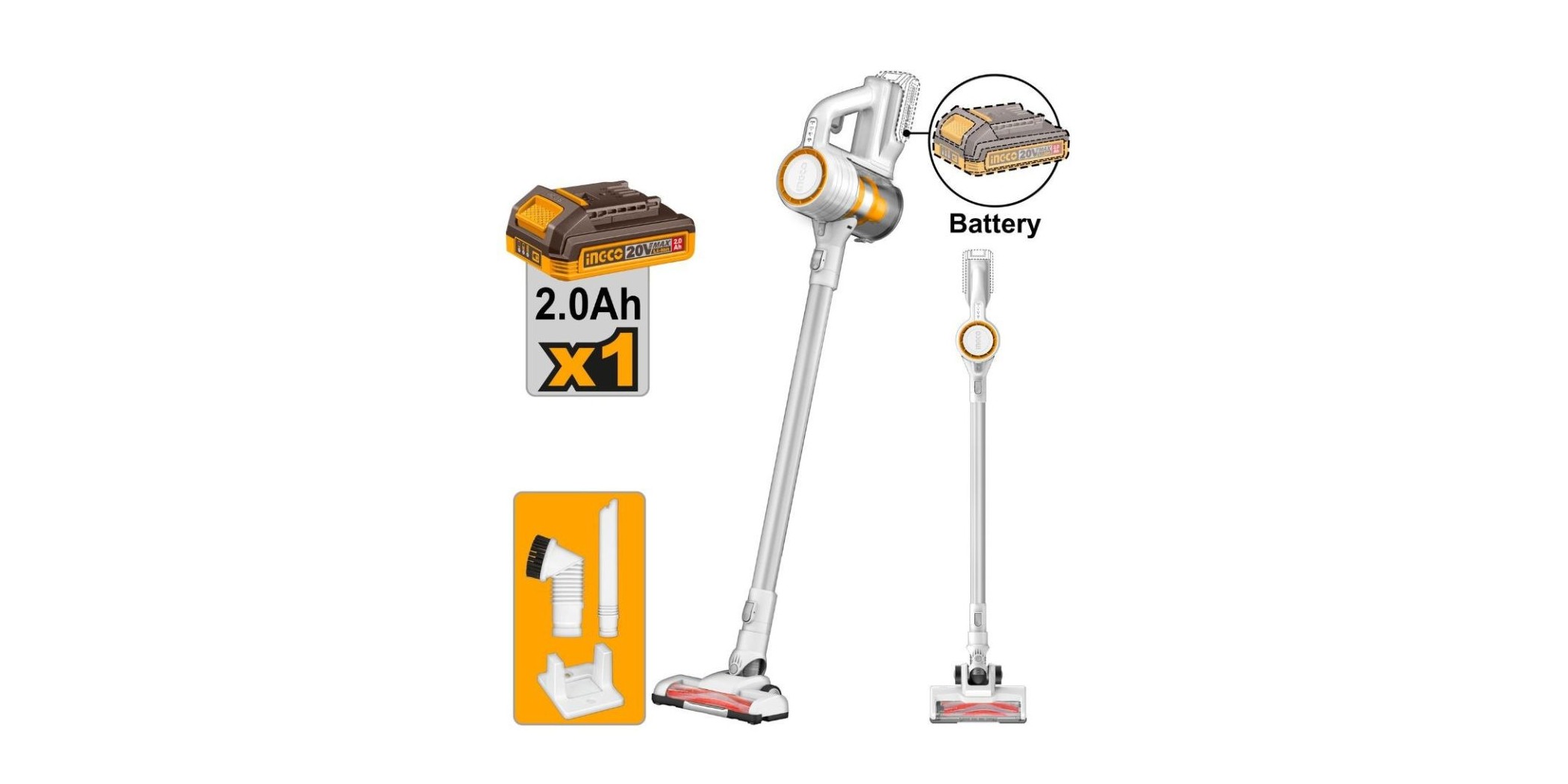 Ingco CVLI2006 Cordless 18MW Stick V/Cleaner Incl 2.0Ah Battery (FBLI2001) & Charger(FCLI2001E) "O" Ingco CVLI2006 Cordless 18MW Stick V/Cleaner Incl 2.0Ah Battery (FBLI2001) & Charger(FCLI2001E) "O"