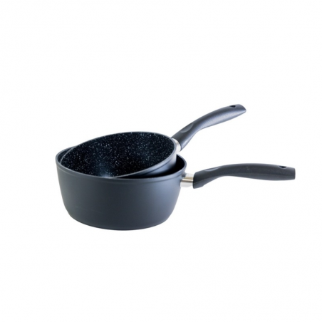 Pradel Set 3 Pans 20/24/28cm+2 Saucepans 18/20cm Stone Style Black Exterior- P0002063/55005MN "O