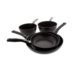 Pradel Set 3 Pans 20/24/28cm+2 Saucepans 18/20cm Stone Style Black Exterior- P0002063/55005MN "O