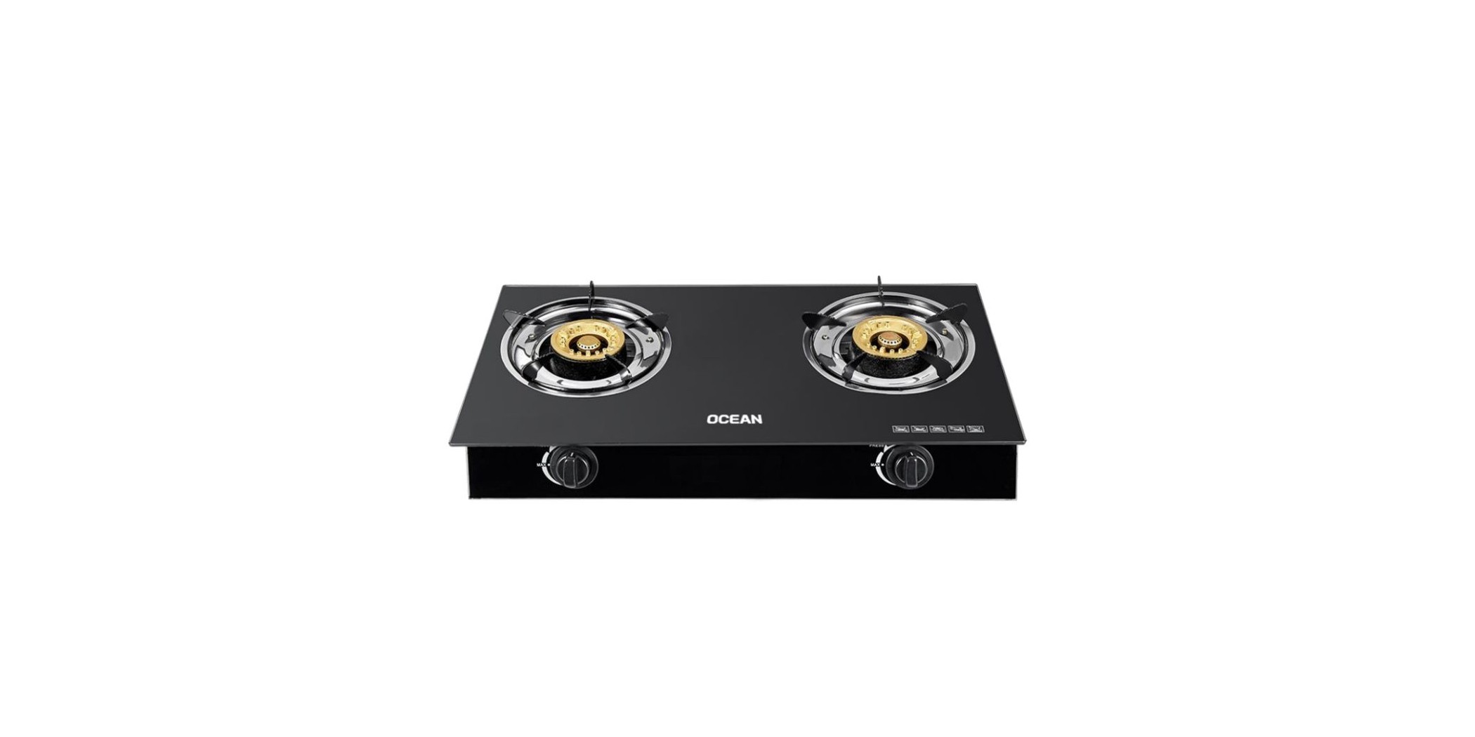 Ocean OCTGSL2FPROBG 2 Burners Black Glass TableTop 2YW Gas Stove