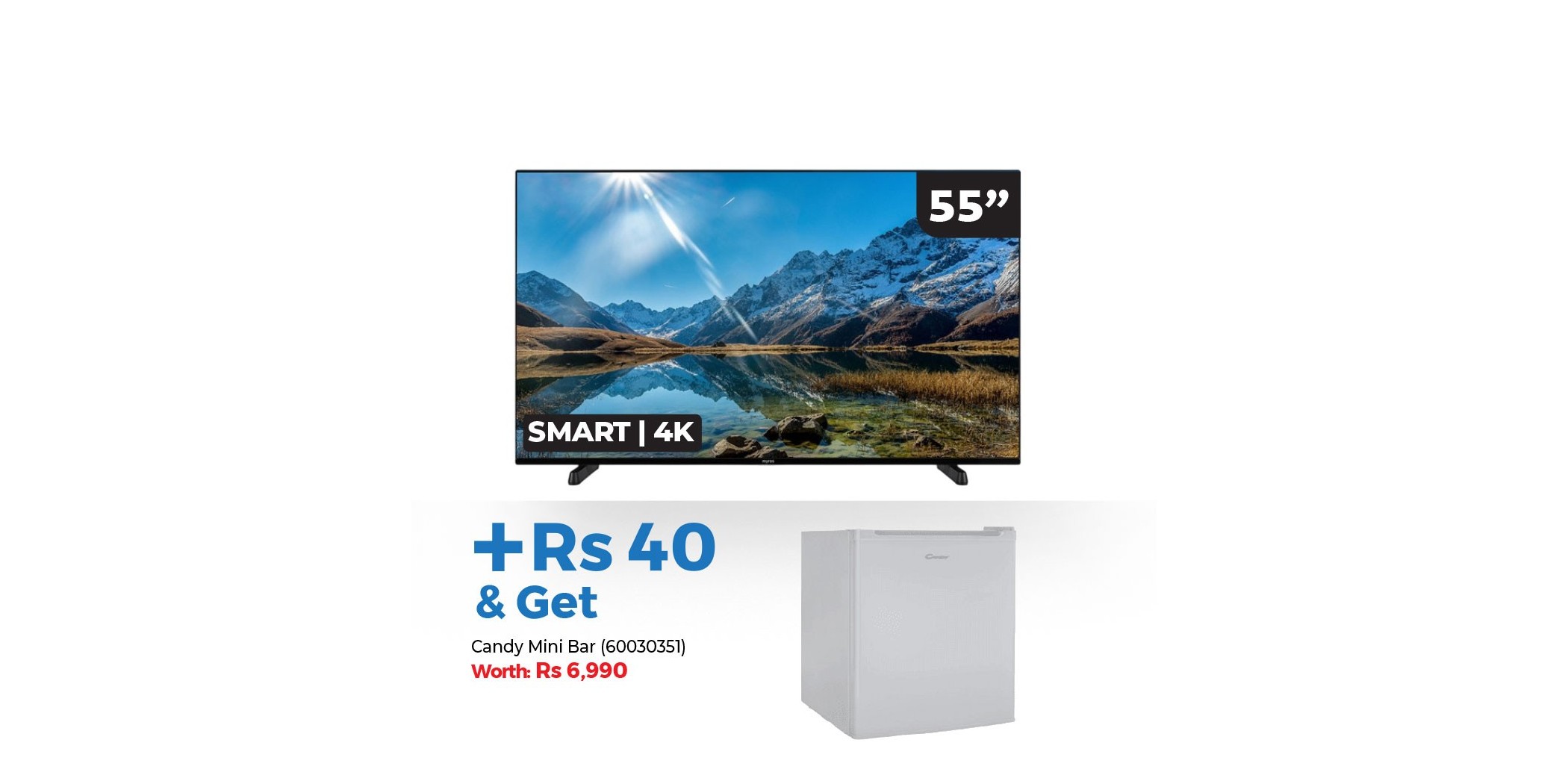 Myros DSU-559500APSN 55” Smart Android Led TV & Free Candy CFL050EN Mini bar 44L