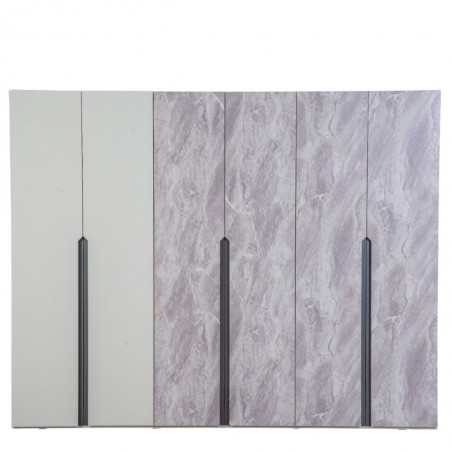 Sofia Wardrobe 6 Doors Marble Grey And White