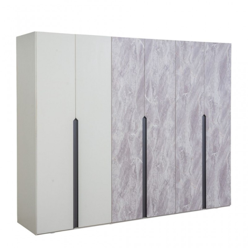 Sofia Wardrobe 6 Doors Marble Grey And White