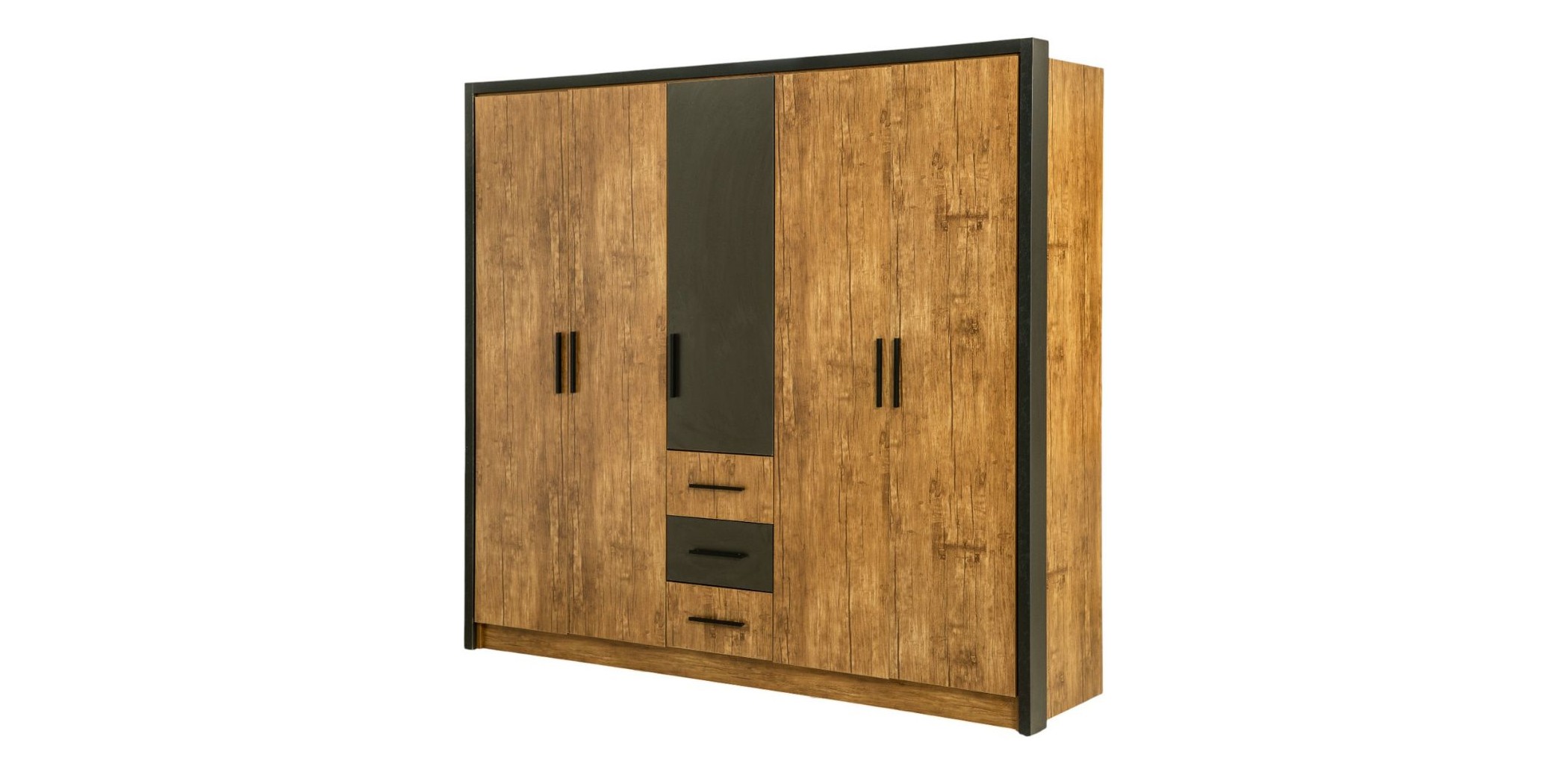 Vecelo Wardrobe 5 Doors & 3 Drawers Opera Walnut & Black