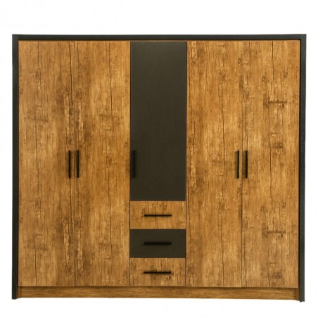 Vecelo Wardrobe 5 Doors & 3 Drawers Opera Walnut & Black