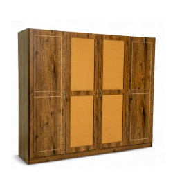 Vintage Wardrobe 4 Doors In MDF With Rattan